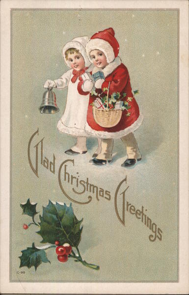 Glad Christmas Greetings - Two Girls in the Snow Children