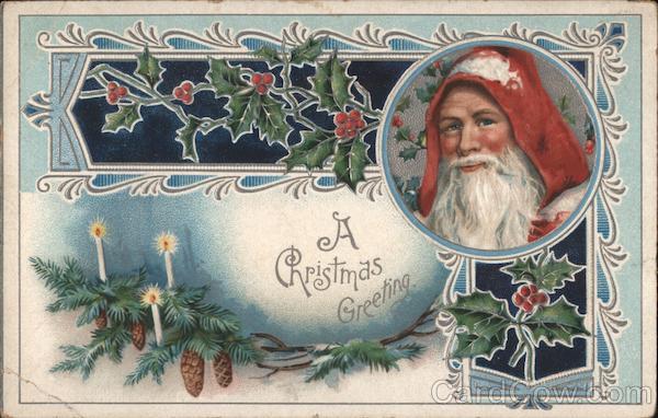 A Christmas Greeting - Santa with Holly and Candles