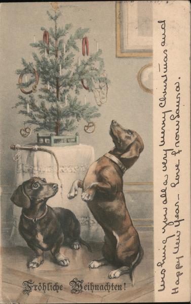 Two Dogs with a Christmas Tree