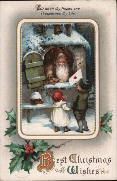 A Boy and Girl Handing Santa a Letter Santa Claus