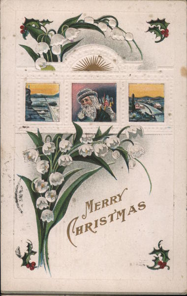 Merry Christmas - Holly, Lily of the Valley, Santa
