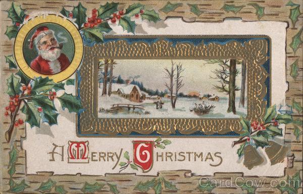A Merry Christmas Santa and Snowy Scene Santa Claus Postcard