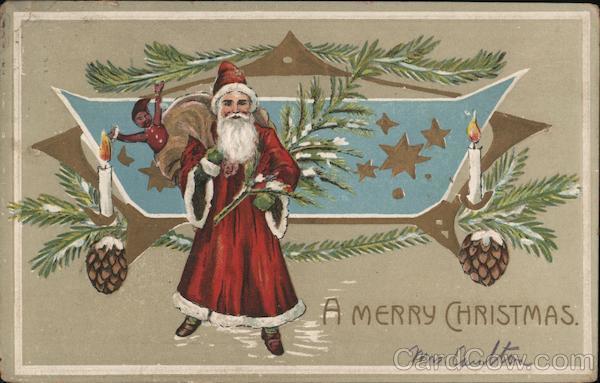 A Merry Christmas - Santa Carrying his Bag Santa Claus