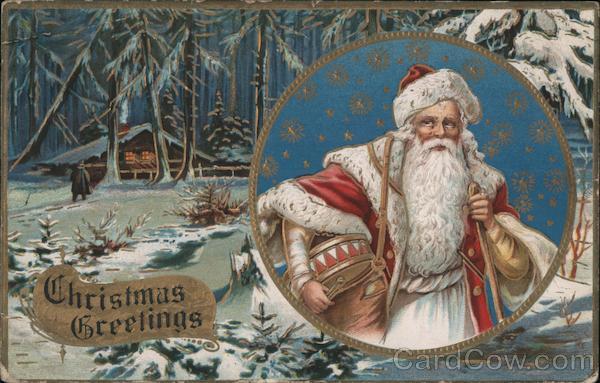 Christmas Greetings - Santa in the Snow Santa Claus Postcard