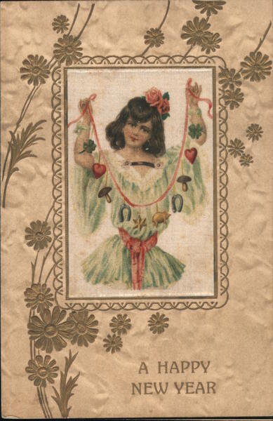 A Happy New Year - Girl with Ribbon of Good Luck Charms