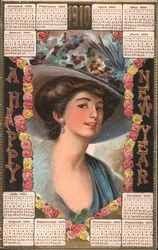 1910 Calendar, Glamour Woman Postcard