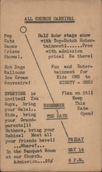 ALL CHURCH CARNIVAL - Pop Eats Games Prizes Shows!. Hot Dogs Balloons Ice Cream Souvenirs! Postcard