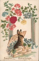 Easter Greetings - A rabbit in a flower box With Bunnies Postcard Postcard Postcard