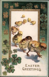 Easter Greetings - Chicks Linked Up In A Row Postcard
