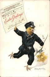 "Easter Greetings!" from a chick dressed as a mailman Postcard