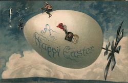 A Happy Easter - An blimp made from an egg and piloted by a man, a woman waving from the window Eggs Postcard Postcard Postcard
