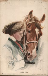 Woman and Horse "Dumb Luck" Postcard