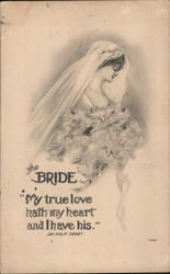 Beautiful Bride with Bouquet of Flowers Marriage & Wedding Postcard Postcard Postcard