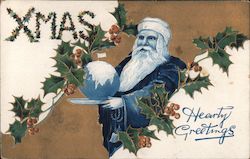 Santa Claus with text XMAS and Hearty Greetings Postcard