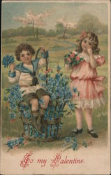 Old-fashioned boy and girl: "To my Valentine" Postcard