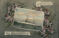 Greetings from California - U.S.S. Kentucky Great White Fleet Postcard Postcard Postcard