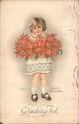 A Young Girl Holding Flowers Postcard
