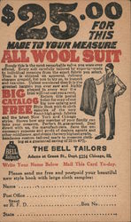Advertisement for a $25 All Wool Suit at The Bell Tailors in Chicago Postcard