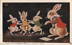 Dancing Rabbits and Rabbit Playing Violin - The Virginia Reel Postcard