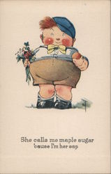 Chubby Boy Holding an Apple and Flowers Boys Charles Twelvetrees Postcard Postcard Postcard