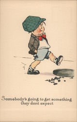 Somebody's Going to Get Something They Don't Expect; Little Boy in Green Hat About to Step in a Hole Postcard