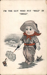 I'M THE GUY WHO PUT "MILE" IN "SMILE". - A cartoon cowboy shooting a can Postcard