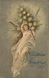 Angel With Christmas Tree - Christmas Greetings Angels Postcard Postcard Postcard