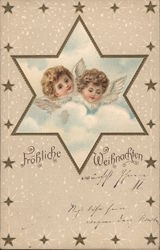 Cherubs on a cloud surrounded by outline of star Postcard