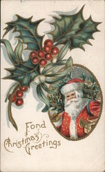 Fond Christmas Greeting - Santa with Holly Postcard