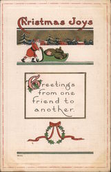 Christmas Joys - Santa Pushing his Sleigh Santa Claus Postcard Postcard Postcard