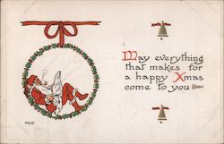 May Everything That Makes for a Happy Xmas Come to You - Santa Reading the Naughty List Smoking a Pipe Santa Claus Postcard Post Postcard