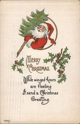 Merry Christmas - Santa Carrying a Christmas Tree Santa Claus Postcard Postcard Postcard