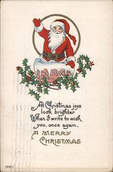 Santa Waving and Going Down a Chimney Postcard