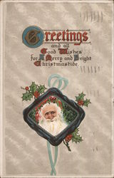 Greetings - Santa on a Christmas Ornament Santa Claus Postcard Postcard Postcard