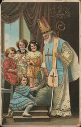 A Merry Christmas - Girls Pulling Things From Santa's Bag Postcard