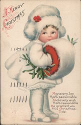 Little Girl dressed in White with Muff Postcard