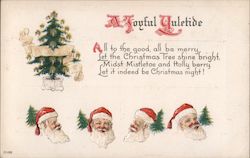 A Joyful Yuletide - Four Santas with Christmas Trees Postcard