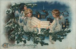 Christmas Greetings - Three Angels with a Song Book Postcard Postcard Postcard