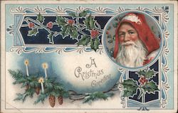 A Christmas Greeting - Santa with Holly and Candles Postcard