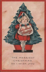 Season's Greetings - A Girl in Front of a Christmas Tree Children Postcard Postcard Postcard