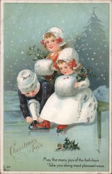 Children Preparing To Ice Skate In The Snow Postcard