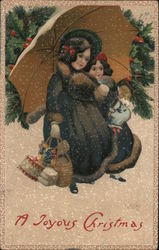 A Woman Carrying a Little Girl Through the Snow Postcard