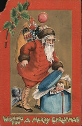 Santa Finds Girl Hiding in a Hat Box Postcard