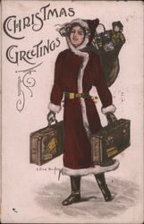 Christmas Greetings - A Woman Carrying a Bag of Toys R Ford Harper Postcard Postcard Postcard