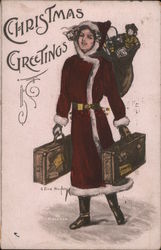 Christmas Greetings - A Woman Carrying a Bag of Toys Postcard
