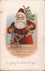 Santa Holding a Horn Postcard