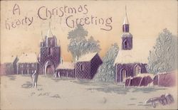 A Hearty Christmas Greeting - A Church Covered in Snow Postcard