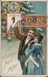 A Happy New Year - Couple peeling off the calendar for a new year Postcard