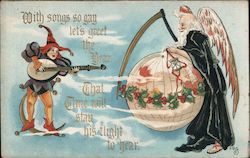 With songs so gay let's greet the year. That time will stay his flight to hear. Father Time Postcard Postcard Postcard