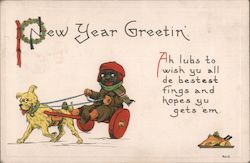 New Year Greetin Black Americana Postcard Postcard Postcard